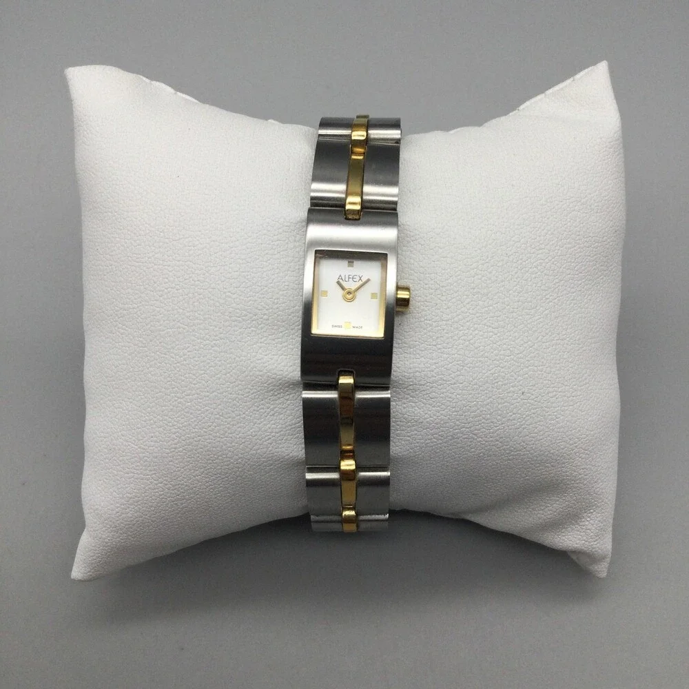 Alfex 5662 Womens Watch 12mm Two Tone Stainless Swiss Made New Battery 6.25